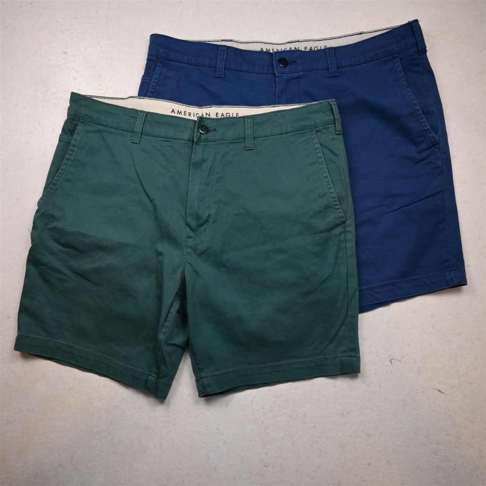 Lot 2 American Eagle 36x8" Blue Green Flat Front Chino Mens Shorts